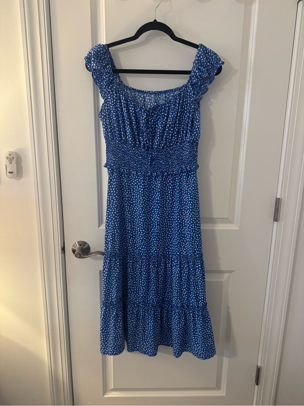 Blue Smocked Midi Dress - Women's